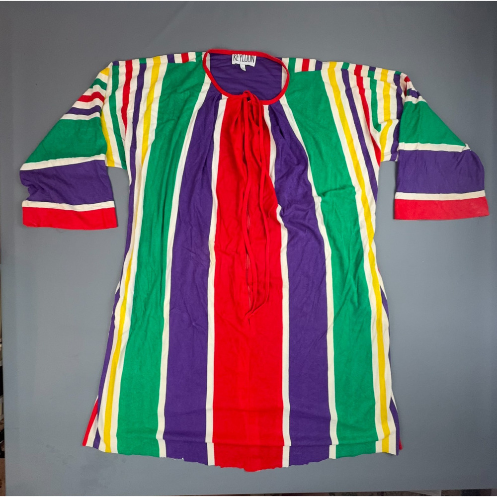70s Keyloun Rainbow Stripe Lounge Kaftan Dress Talon Zip L